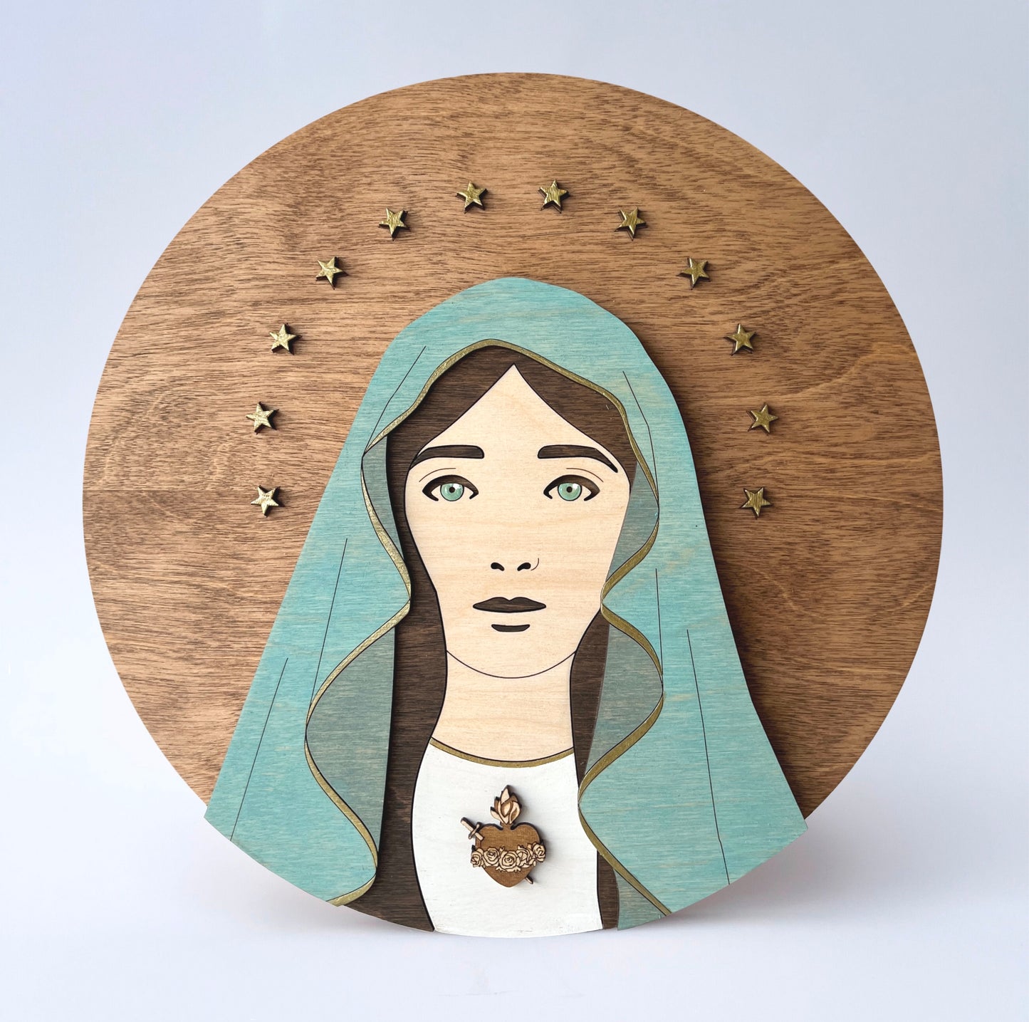 Blessed Virgin Mary Portrait - Round Wood Sign