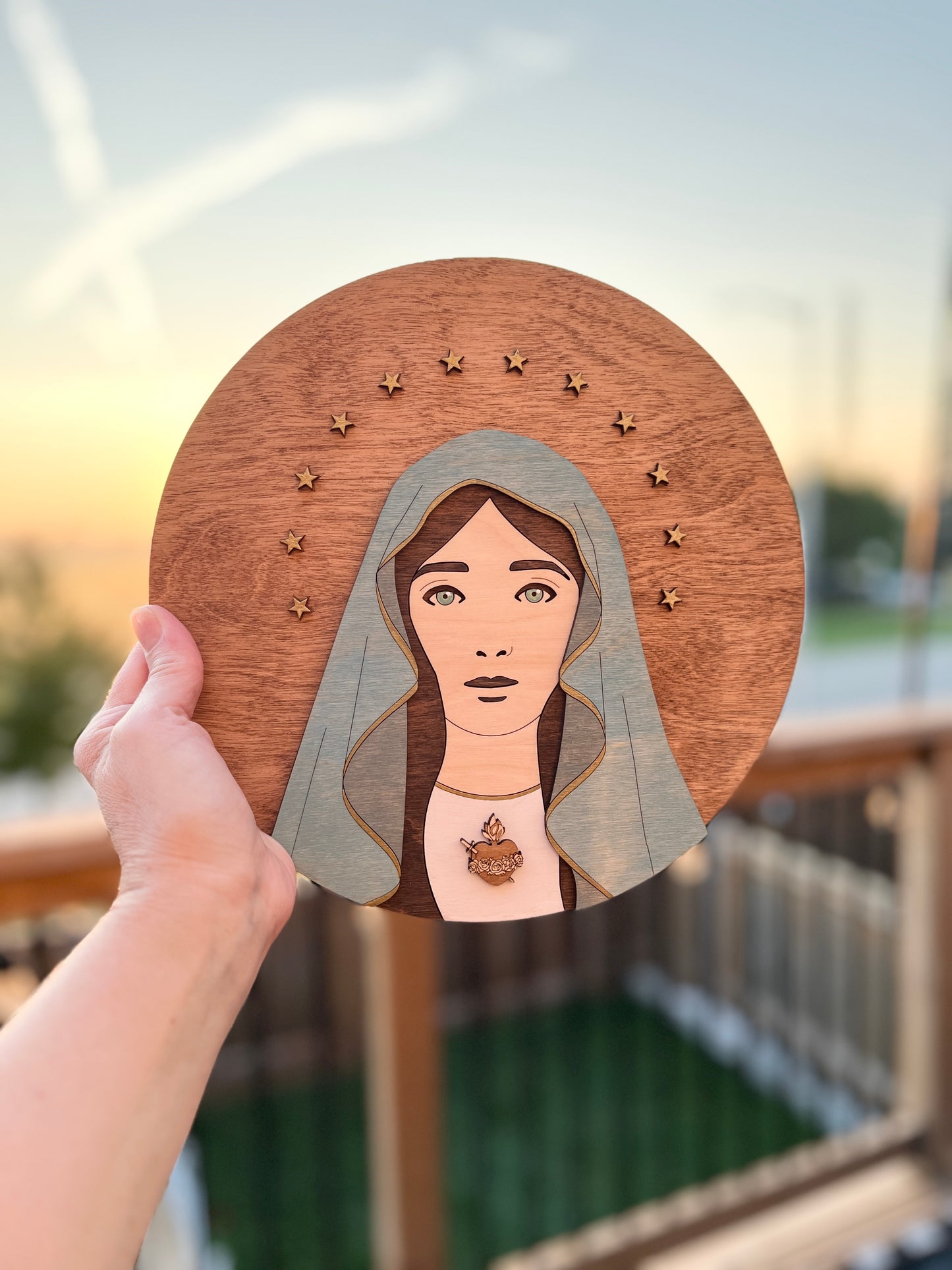 Blessed Virgin Mary Portrait - Round Wood Sign