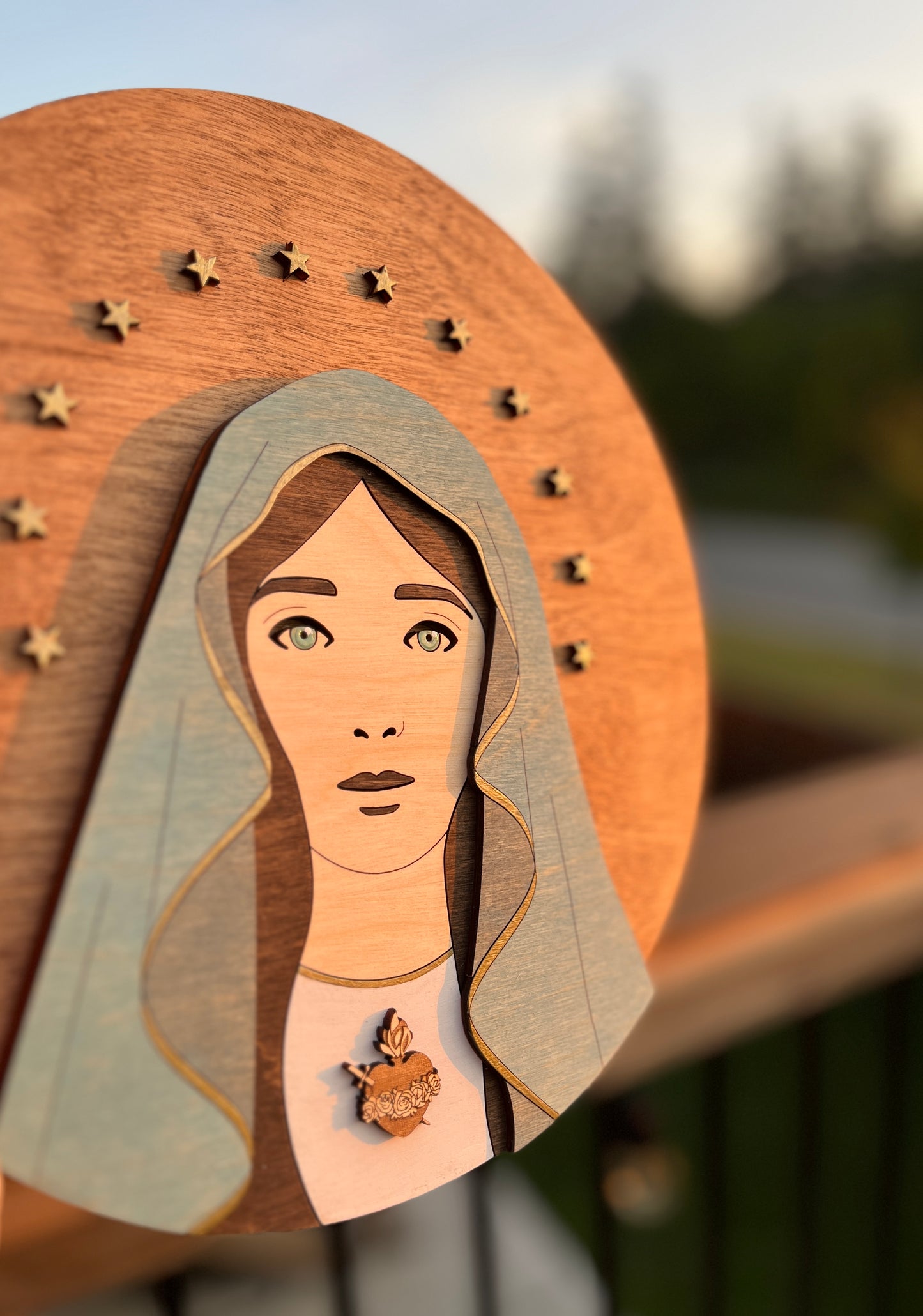 Blessed Virgin Mary Portrait - Round Wood Sign