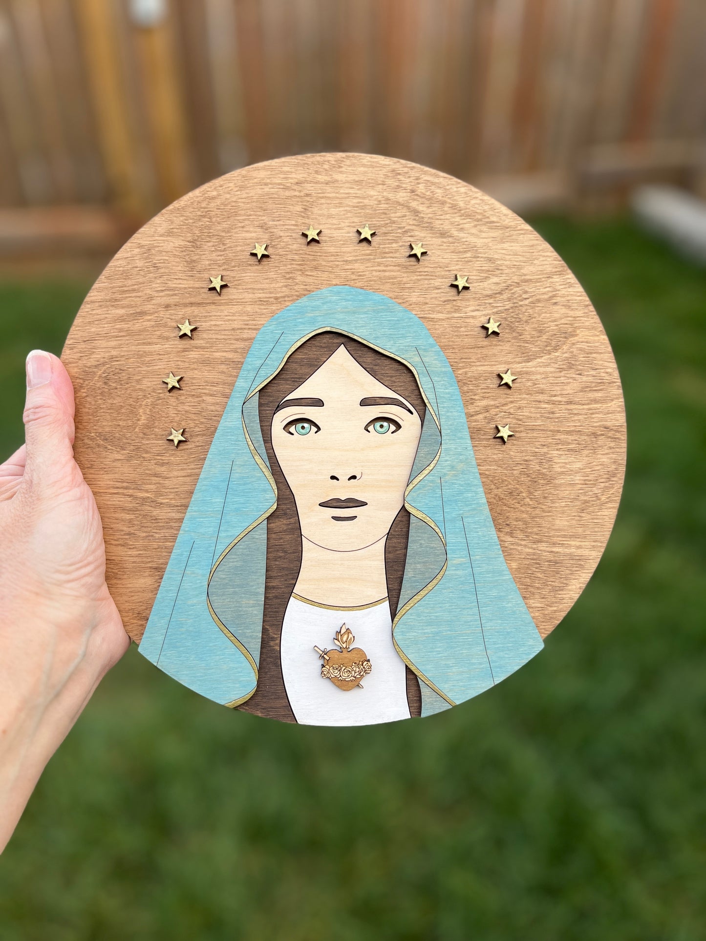 Blessed Virgin Mary Portrait - Round Wood Sign