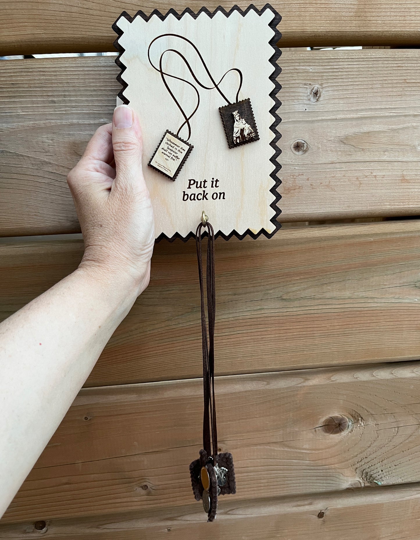 Scapular holder - Wall Wood Sign, plaque, Catholic Home Decor