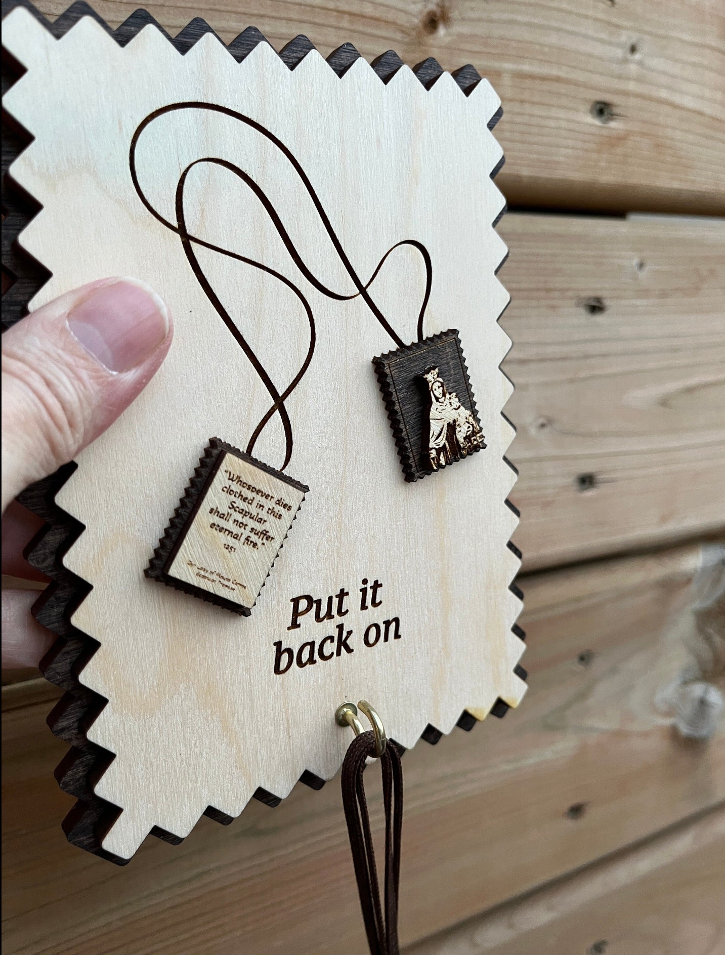 Scapular holder - Wall Wood Sign, plaque, Catholic Home Decor
