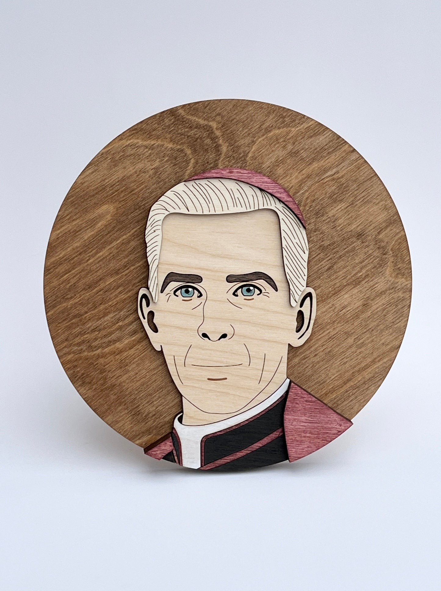 Venerable Fulton Sheen Portrait - Round Wood Sign, Catholic Home Decor