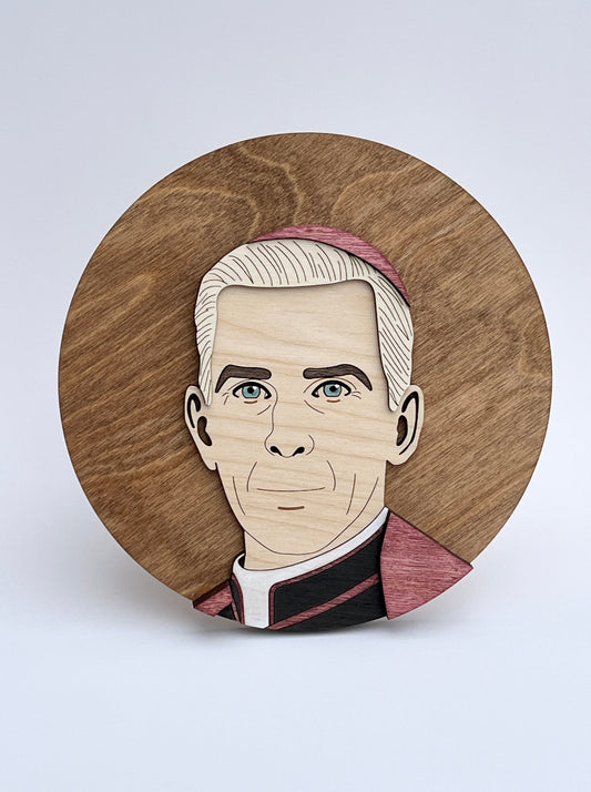 Venerable Fulton Sheen Portrait - Round Wood Sign, Catholic Home Decor