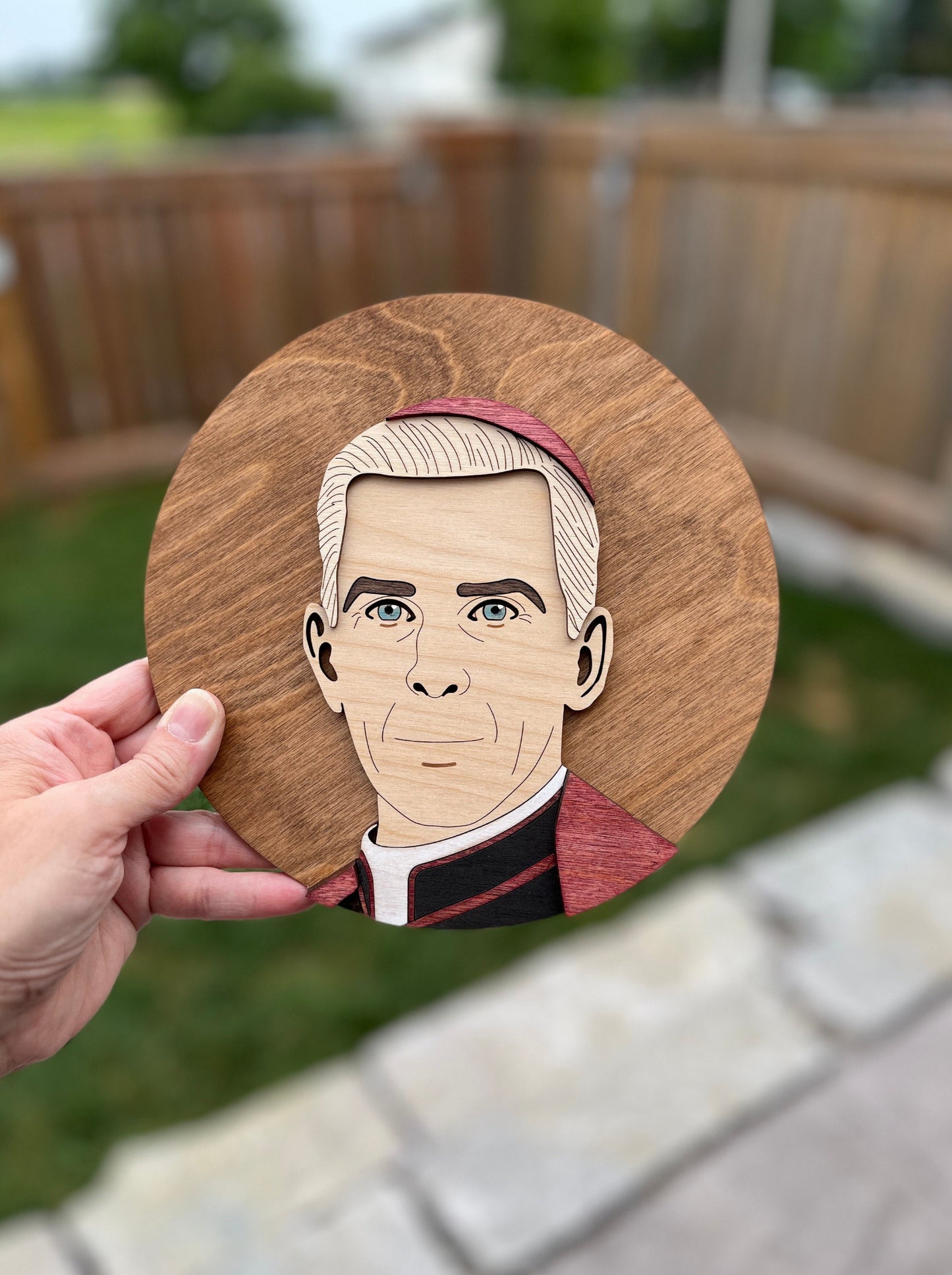 Venerable Fulton Sheen Portrait - Round Wood Sign, Catholic Home Decor